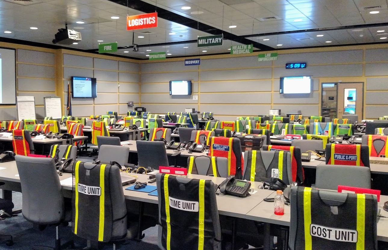 A staffed emergency communications floor